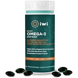 Iwi Omega-3 Sport, 60 Softgels (30 Servings), Plant-Based Vegan Algae Omega 3 with DHA, Exercise Recovery Support Dietary Supplement, Krill & Fish Oil Alternative, No Fishy Aftertaste