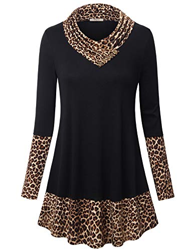 Bebonnie Long Sleeve Tunic,Cowl Neck Animal Print Leopard Sweaters Tunics Long Sleeve Patchwork Form Fitting Casual A-Line Top Blouse thumb #1