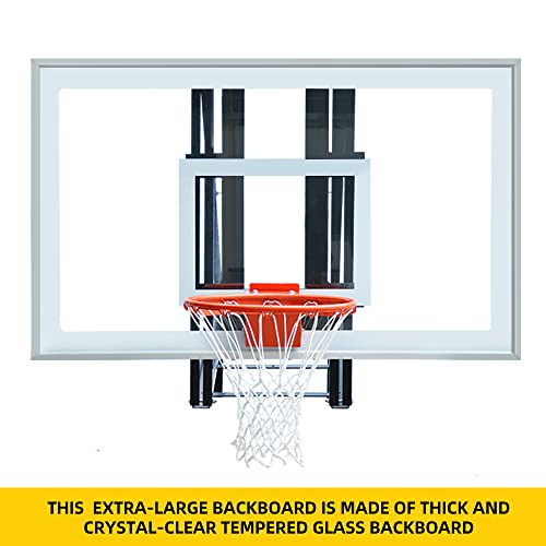 Progoal Basketball Hoop Roof Mount, Includes 48" Crystal-Clear Tempered Glass Backboard, Durable Steel Universal Bracket And Double Spring Breakaway Rim With Net #TOP3