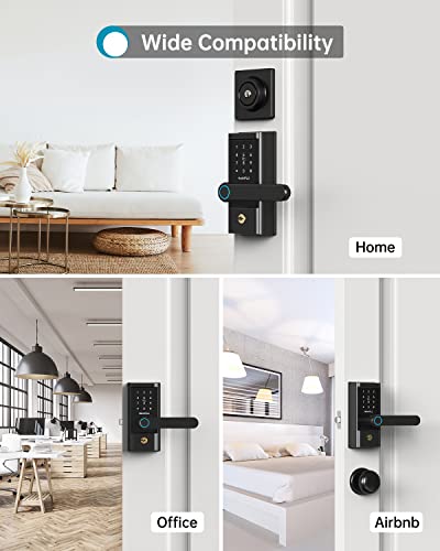 Keyless Entry Smart Door Lock - Heantle Smart Lock Fingerprint Door Lock With Lever Electronic Locks For Front Door Touchscreen Keypads Door Lock Automatic Lock Compatible With Alexa Google Home Black #TOP2