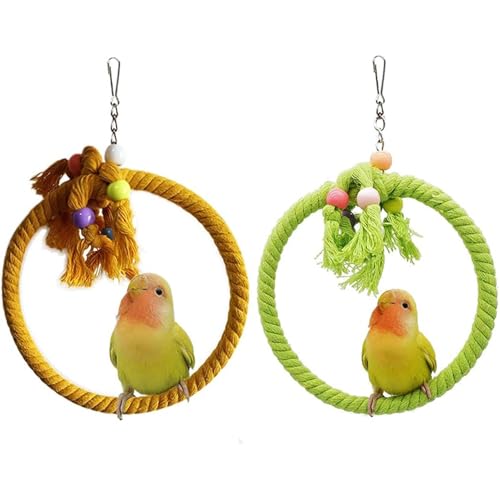 ZEACCT 2 Pièces Anneau de Corde de Coton pour Oiseaux, Balançoire pour Oiseaux, Anneau de Corde de Coton de Balançoire D’Oiseau, pour Perruche, Calopsitte, Canari,...