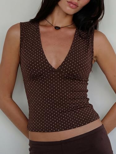Women Deep V Neck Tops Sexy Polka Dots Sleeveless Crop Top Stretchy Going Out Tank Top Summer Clothes — view 2