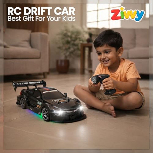 Image of Big Remote Control Car Black | 2.4G Rechargeable Remote Control Car with 100m Range | Smoke Effect, LED Lights & Music | High-Speed Drift Toy | Best Gift for Boys & Girls 2 3 4 5 6 7 8+ Years
