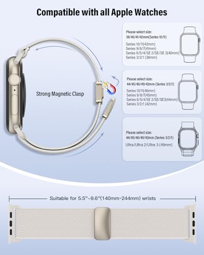 Image of Stretchy Band Compatible with Apple Watch Bands 40mm 38mm 41mm 42mm 44mm 45mm 46mm 49mm Women Men,Strong Magnetic Clasp Elastic Sport Strap for iWatch Series 11 10 9 8 7 6 5 4 3 2 1 Ultra SE /Starlight