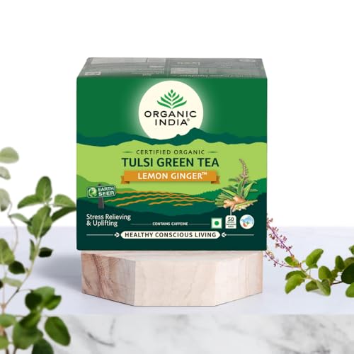 Image of ORGANIC INDIA Tulsi Green Tea Lemon Ginger 50 Teabags (Pack of 3)