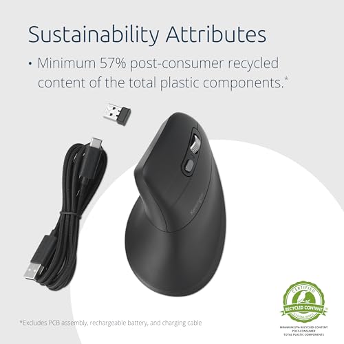 Kensington MY630 EQ Wireless Rechargeable Mouse, Ergonomic Vertical Design, Bluetooth LE, 2.4GHz, Black (K72484NA) by Kensington - Image 7