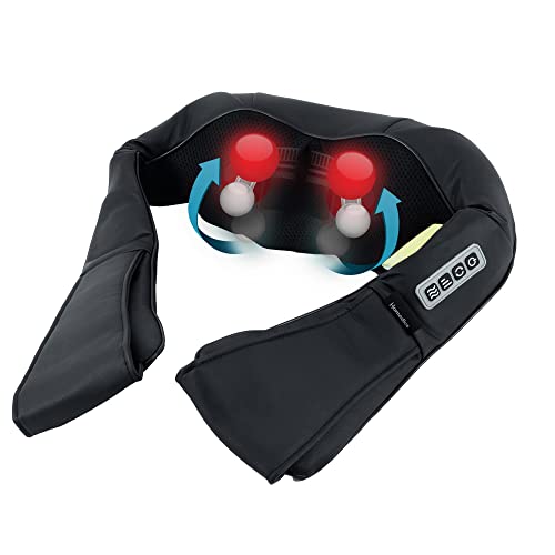 HoMedics Shiatsu Portable Neck Massager with Heat - Deep Tissue Muscle Massage Machine for Neck & Shoulder with 3 Intensity Levels, 3 Massage Heads & Essential Oils Option - Muscle Discomfort Ease