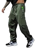 XYXYING Men's Cargo Pants with Drawstring Elastic Waistband & Large Pockets, Casual Pants for Hiking Jogging Green