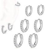 3 Pairs Sterling Silver Hoop Earrings for Women, Hypoallergenic Ladies Earrings Cubic Zirconia for Pierced Ears, 3 Styles Small Hoop Huggie Earring Sterling Silver Pierceing Jewelry (8/10/12mm)
