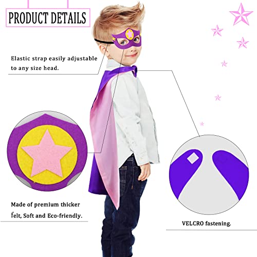 Irolewin Superhero Boys-Girls-Cape And Mask For Kids Super Hero Dress Up Costume Halloween Party Favors Double-Sided (Purple-Pink) #TOP6