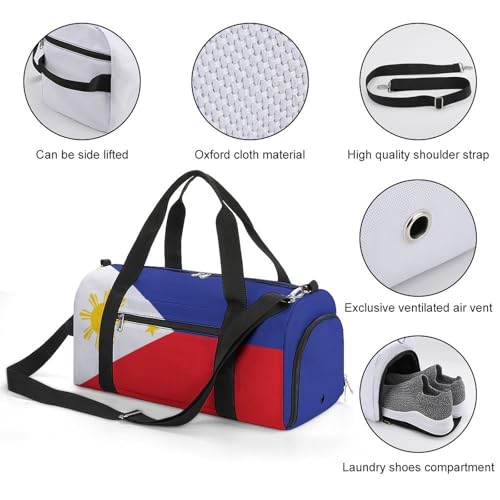Philippines Flag Sports Duffle Bag for Boys Girls with Shoe Compartment Overnight3