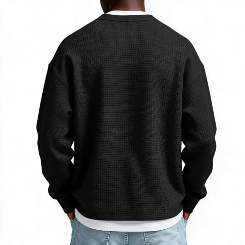 Layered Comfort Waffle Tee Men Quarter Zip Casual Fall Long Sleeve Shirt - image 3