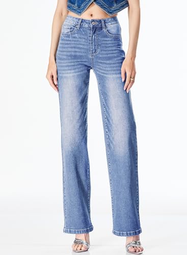 Sidefeel Women's Wide Leg Jeans Casual High Waisted Straight Zimbaplatinum Denim Pants with Pockets - Image 5