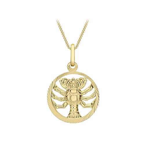 Image of CARISSIMA Women's 9ct Yellow Gold Round Diamond Cut Zodiac Cancer Pendant on 9ct Yellow Gold 20 Diamond Cut Curb Chain 46cm/18