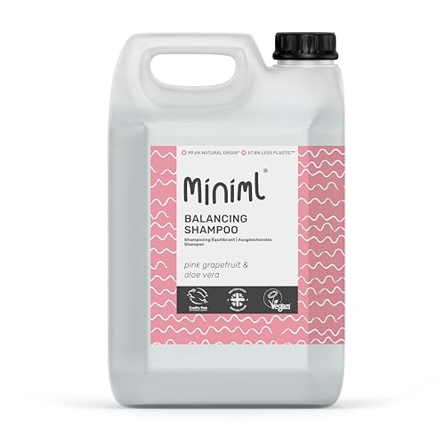 Miniml Natural Eco Hair Shampoo – 5L Refill Pink Grapefruit & Aloe Vera Men and Womens Sensitive Scalp & Skin Cruelty Free Vegan Friendly Shampoo - For Greasy, Curly, Dry and Dandruff Hair