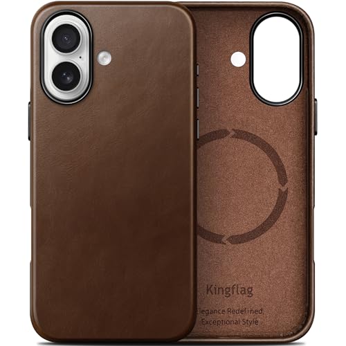 kingflag Lederhülle für iPhone 17 aus in Argentinien importiertem ölgewachstem Vollnarbenleder | Kompatibel mit MagSafe & extra dünn (Braun)