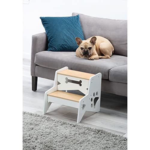 Etna Small Dog Steps - Wooden 2 Step Ladder, Paw Design Pet Stairs Bed, Next To Bed Dog Stool #TOP6