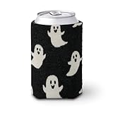 Manchon isotherme doux pour canette de bière, fantômes blancs de dessin animé sur fond noir, pour fête, plage, événement, maison