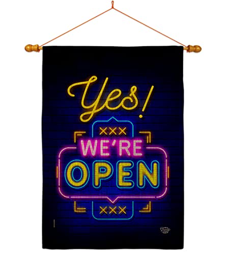 Ornament Collection Yes We're Open House Flag Dowel Set Novelty Merchant Sale Store Retail Business Advertisement Promotion Decoration Banner Small Garden Yard Gift Double-Sided, Made in USA
