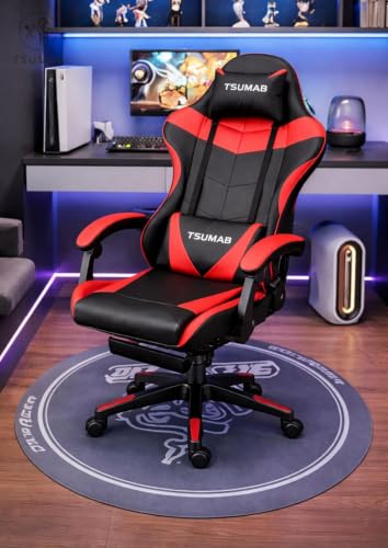 Image of Ergonomic Gaming Chair with Adjustable Recline, Padded Armrests & Lumbar Support - Heavy Duty Office & Gaming Chair for Home and Work (Black & Red)