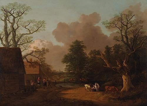 Toile modern peinture paysage avec laitière Gainsborough texture premium