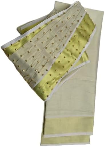 Women's Kasavu Tissue Saree With Blouse Piece (KPD_BeadDesign_DesignMaroonBlouse_Gold)
