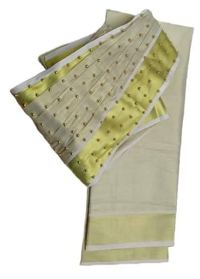 Women's Kasavu Tissue Saree With Blouse Piece (KPD_BeadDesign_DesignMaroonBlouse_Gold)