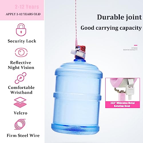 WSZCML Anti Lost Wrist Link,Toddler Harness Walking Leash with Induction Lock,Reflective Child Wrist Leashes for Baby,6.56ft Kids Leash for Supermarket Mall Airport Amusement Park Zoo Travel（Pink） - Thumbnail 6