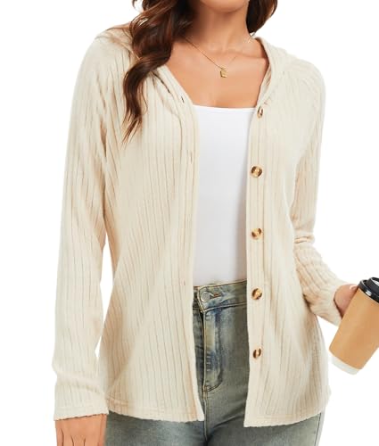 Bosmeer Hoodies for Women Long Sleeve Button Up Cardigan Sweaters Loose Fit Going Out Outfits Overcoat Fall Fashion 2025 Apricot Large