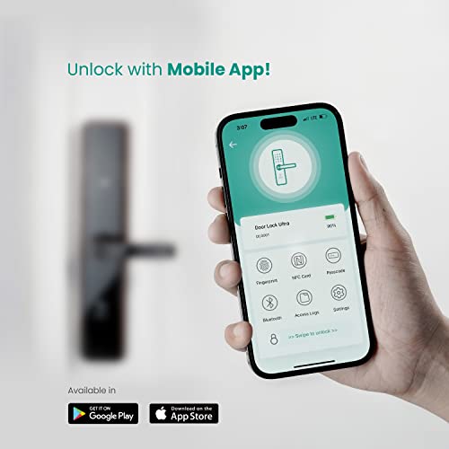 Image of IKIN Smart Door Lock for Your Homes | Max | Digital Lock for Main Doors | 6- Way Unlocking | Fingerprint | Mobile App | RFID Access | OTP Access | Pincode | Mechanical Key | Biometric Lock (Black)