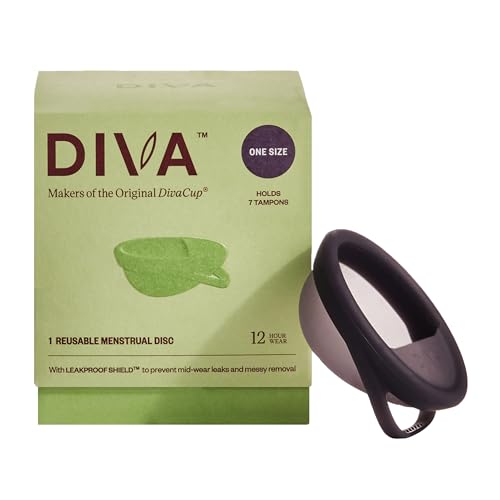 Diva Disc - Comfortable, Reusable Menstrual Disc with Leakproof Shield - for Up to 12 Hours of Continuous Wear - 100% Medical Grade Silicone - Holds 7 Tampons of Flow - One Size Fits Most