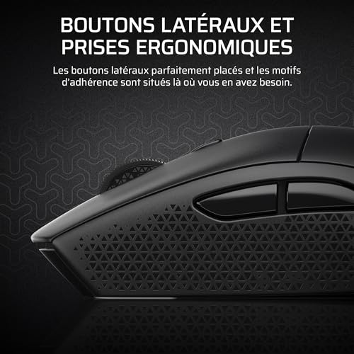 Corsair M55 Wireless Souris de Jeu FPS Légère – 2.4GHz & Bluetooth – 24 000 DPI – Durée de Vie de La Batterie – Six Boutons Programmables – Poignées Latérales Texturées – Noir