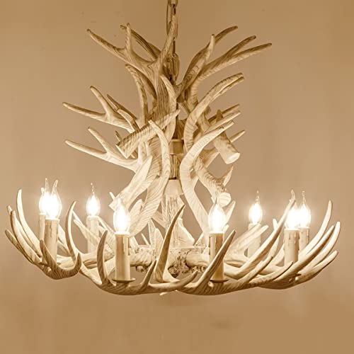 Lustre suspendu bois de cerf à 9 bras, luminaire blanc chic pour anniversaire de mariage - 5