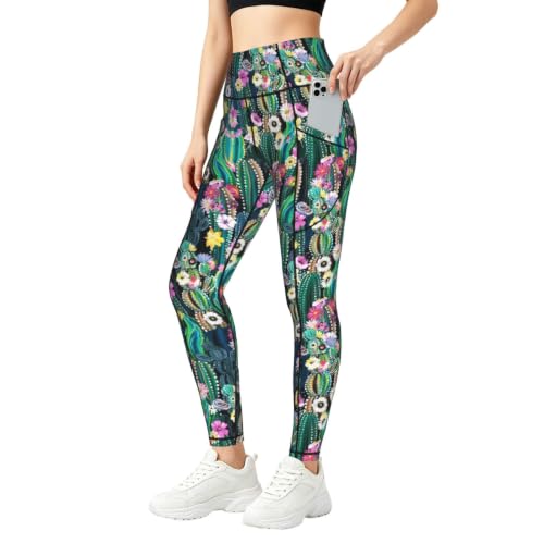 Mallas de entrenamiento con estampado de cactus y bolsillos prácticas para el gimnasio