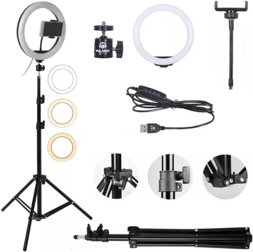 Ring Light 12 Polegadas, 30cm com Tripé Ajustável até 2,1m,Profissional Com Dimmer para Controle de