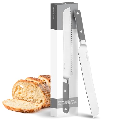 Misen Serrated Bread Knife - High-Carbon Japanese AUS8 Steel - Perfect for Soft Foods, Bread, Pastries, and Fruits - Verstatile Slicer, Razor-Sharp Edge, Durable Blade, Ergonomic Handle - 10", Gray
