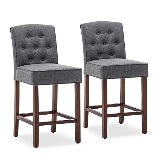 Belleze Counter Height Barstools Set Of 2, 26 Inch Modern Upholstered Tufted Fabric Dining Chairs Counter Stools With Back For Kitchen Island, Contemporary Farmhouse Style - Calila (Gray) #TOP10