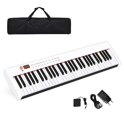 COSTWAY Pianoforte Digitale 61 Tasti, con Tasti Pesati e Borsa di Trasporto, Funzione MIDI e Bluetooth, Ideale per Bambini e Adulti (Bianco)