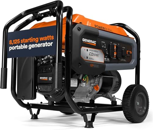 Image of Generac 8,125 Starting Watt Portable Gas Generator, PowerRush Technology, COsense Carbon Monoxide Detection, 10.5 Hour Runtime, Heavy Duty Steel Frame, Home Backup Emergency, 49-State