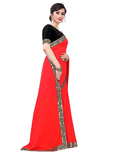 Image of AKHILAM Women's Lace Border Solid Georgette Saree with Unstitched Blouse Piece(CRNTON570 Parent)