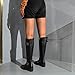 Women's Knee High Boots Stretchy Fashion Riding Boot Flat Low Chunky Heel Buckle Strap Winter Motorcycle Shoes