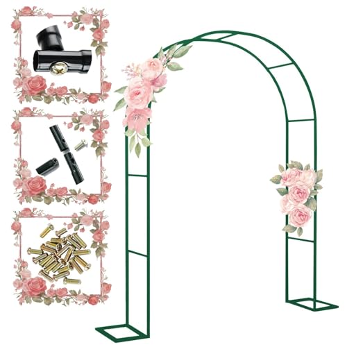 Arco de rosas de metal para pérgola enrejado para plantas trepadoras, arco de pabellón de jardín (verde, 200 x 230 cm), decoración al aire libre para flores y vides