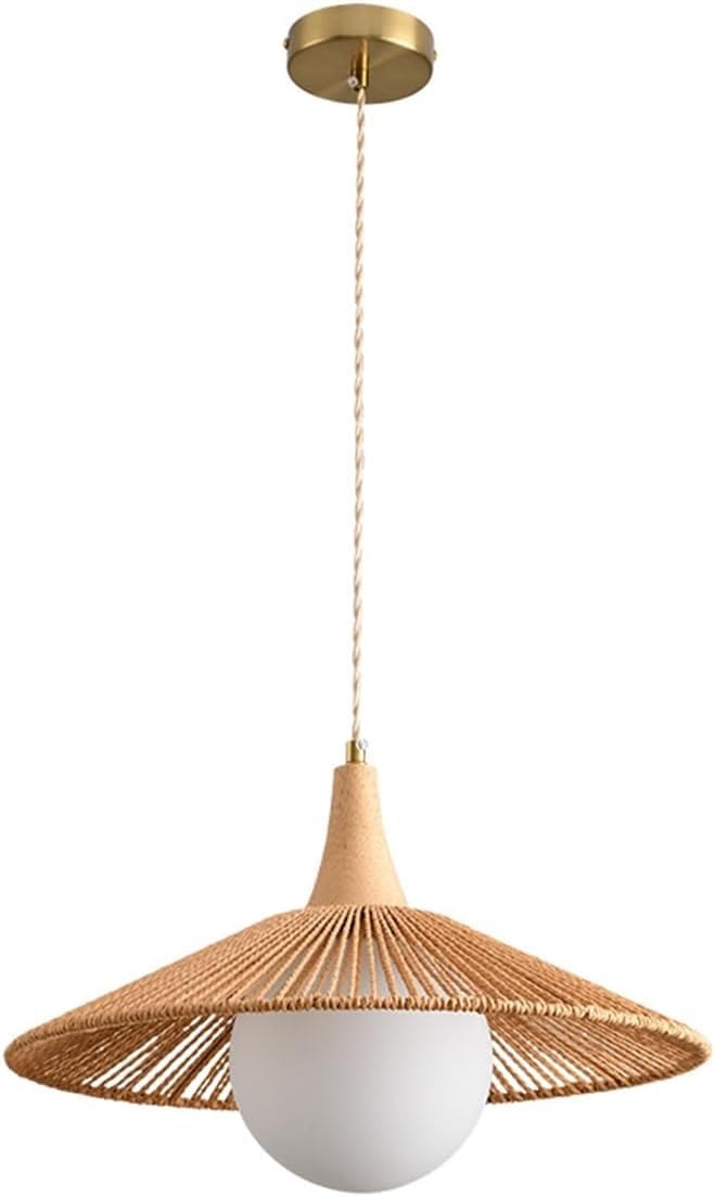 Lustres en rotin d'exception et verre globe, suspension haut de gamme style naturel