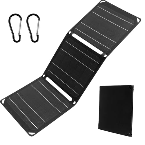 Foldable Solar Panel 21W 2A IP68 Waterproof Portable Solar Panel Charger with 5V/9V/12V USB A and Type C Output 24% High Efficiency ETFE Solar Panel for Car RV Boat Motorcycle(Black)
