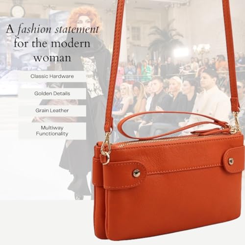 Paul Costelloe ABAO Leather Card Holder with Strap - Stylish and Compact Purse, Real Leather Accessory, Slim Design Handbag for Organization with Wrist Strap (HARVEST PUMPKIN) - Image 4