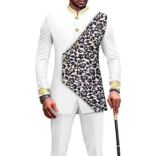 Men`s Business Suit African Clothes Embroidery Full Sleeve Double Breasted Print Blazer and Pants Set - Main Image