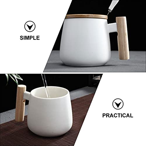 Cabilock Caneca de café de cerâmica com tampa e colher xícara de café com tampa de madeira Canecas d