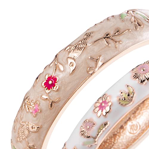 Ujoy Colors Handcraft Jewelry Cloisonne Bracelet Enamel Bird Spring Hinged Womens Bangles Gifts Box 55C49-55A82 White #TOP5