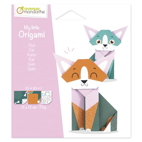 Avenue mandarine OR508C - Une pochette My little Origami 20 feuilles 12x12 cm 70 (avec modèle de pliage inclus), Chat