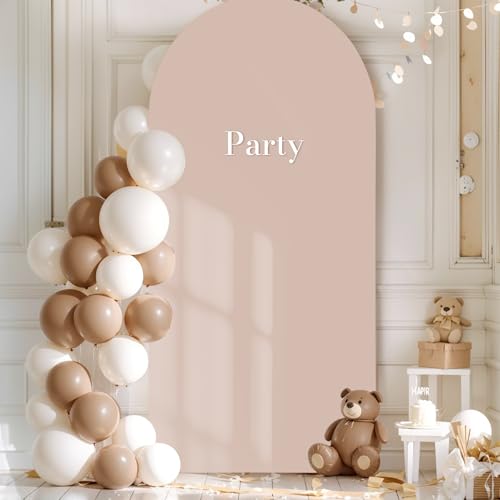 6FT Nude Arch Backdrop Cover - Polyester Fitted Wedding Arch Stand Covers Round Top Chiara Arch Backdrop Cover for Birthday Party Banquet Photo Background Decoration